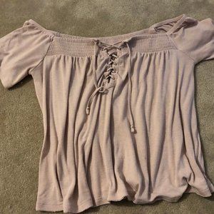 American Eagle Pink Lace Up Off the Shoulder Top